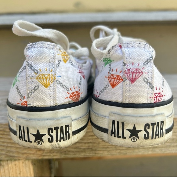 Converse All-Star Low Top White Rainbow Diamond Chain Jewel Print‎ - Picture 7 of 8